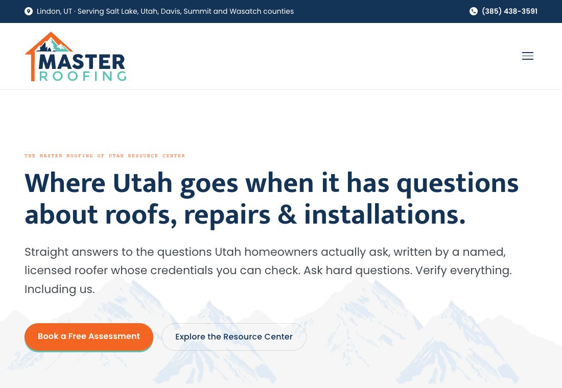 Master Roofing of Utah website