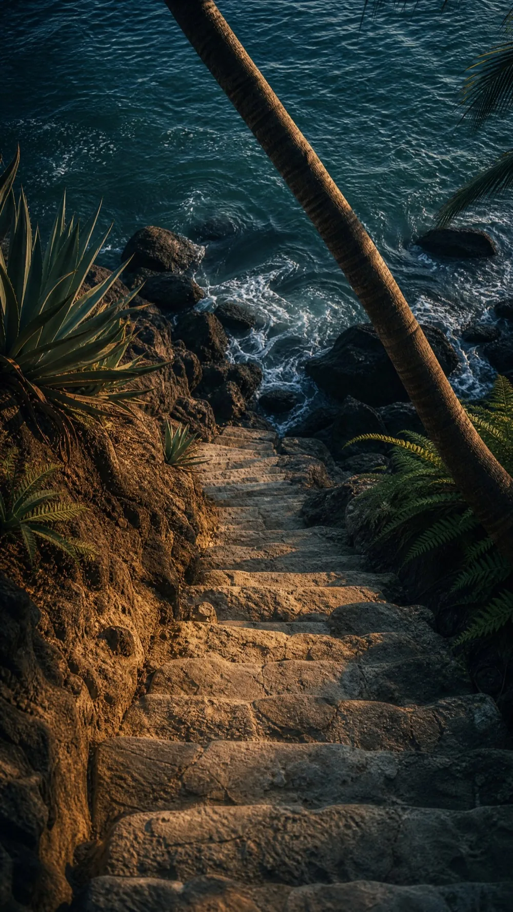 Stone steps leading down to the ocean